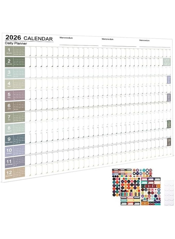 تقويم حائط 2026 كبير مع مخطط سنوي – تخطيط شهري بنظام شبكة مع ملصقات دائرية مزدوجة الوجه، ورق سميك ولوح قابل للمسح للتخطيط اليومي والوجبات، للمنزل والمكتب والطلاب، مقاس 74.2×52.5 سم - Image 1